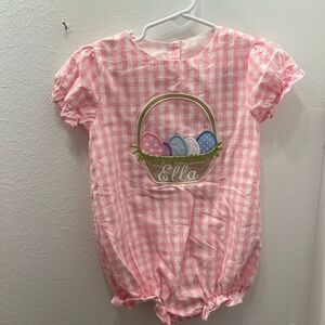 The smocking place “Ella” embroidered Pink Gingham Easter bubble 2T